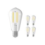 Monipakkaus 5x Calex Smart Tuya Wifi E27 Edison Filament 7W 806lm - 818-830 Säädettävä Valkoinen | Himmennettävä - Korvaa 60W