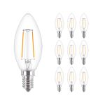 Monipakkaus 10x Philips Corepro LED Kynttilä E14 Filament Kirkas 2W 250lm – 827 – Erittäin Lämmin Valkoinen | Korvaa 25W