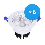 Monipakkaus 6x Bright Choice LED Alasvalo Pyöreä Kallistettava 15W 1200lm 60D - 930 Lämmin Valkoinen | 135mm - Odetnij 110mm - UGR <19