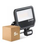 Monipakkaus 5x Ledvance LED Valonheitin Aluminium Musta 41W 6000lm 100D - 840 Kylmä Valkoinen | IP65 - Liike- Ja Valotunnistin - Symmetrinen