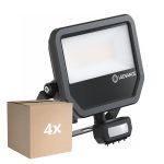Monipakkaus 4x Ledvance LED Valonheitin Aluminium Musta 41W 5500lm 100D - 830 Lämmin Valkoinen | IP65 - Liike- Ja Valotunnistin - Symmetrinen
