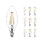 Monipakkaus 10x Philips Corepro LED Kynttilä E14 Filament Kirkas 4.3W 470lm - 827 Erittäin Lämmin Valkoinen | Korvaa 40W