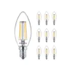 Monipakkaus 10x Philips MASTER Value LED Kynttilä E14 Filament Kirkas 3.4W 470lm - 927 | Paras Värintoisto - Himmennettävä – Korvaa 40W