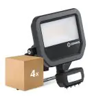 Monipakkaus 4x Ledvance LED Valonheitin Aluminium Musta 17W 2400lm 100D - 840 Kylmä Valkoinen | IP65 - Liike- Ja Valotunnistin - Symmetrinen
