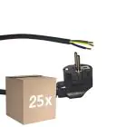 Monipakkaus 25x Noxion Power Virtajohto Musta - Schuko Europlug + Avoimet päät - 5m - 3 pole 0,75mm2