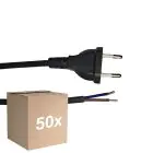 Monipakkaus 50x Noxion Euro Virtajohto Musta - C7 Europlug + Avoimet päät - 2m - 2 pole 0,75mm2